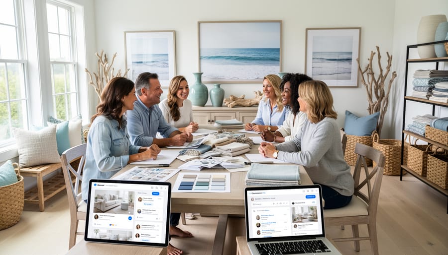 Person engaged in authentic online community interaction on laptop in home office