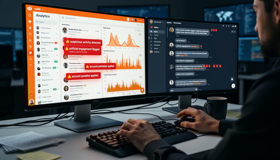 Person viewing Reddit on laptop with concerned body language suggesting account problems
